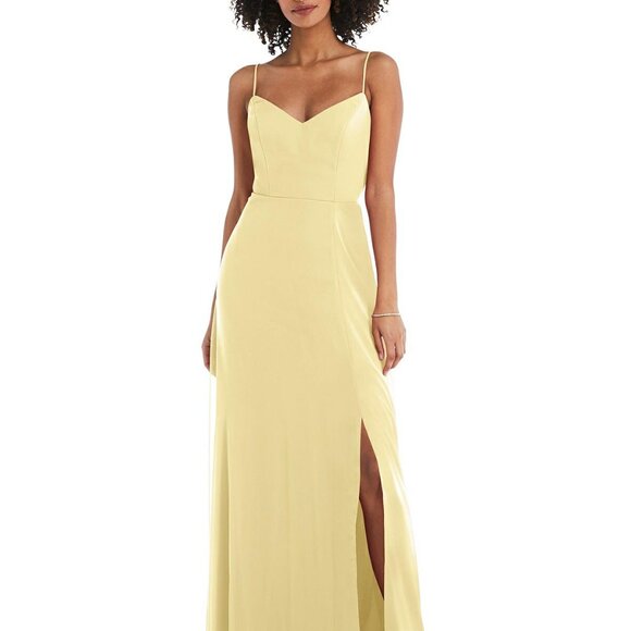 After Six 1548..Tie-Back Cutout Maxi Dress with Front Slit..Pale Yellow...Sz 8 - Picture 1 of 7